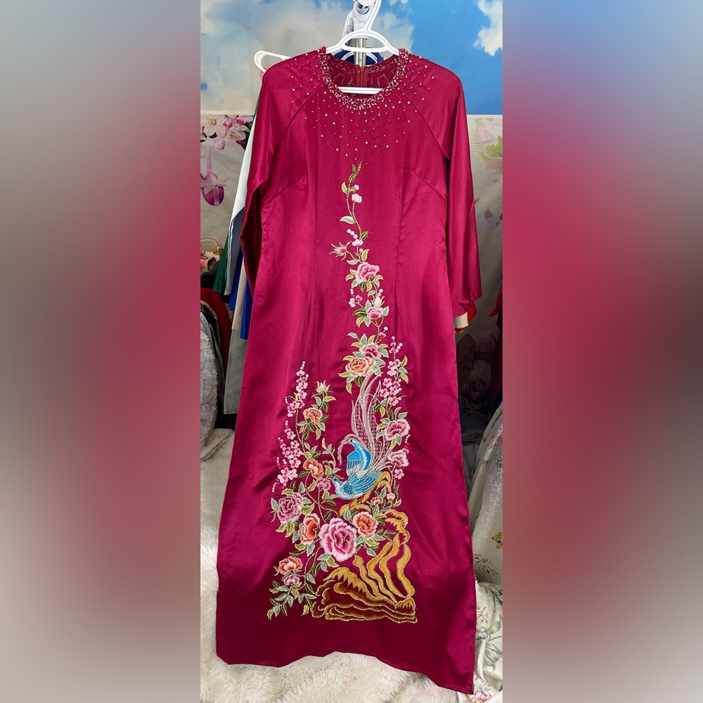 Ao dai Valentino loại 1, New Vietnamese traditional long dress set 3xl 10 red